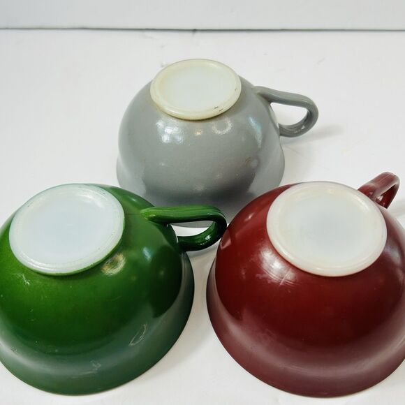 Hazel Atlas Platonite Ovide Coffee Tea Cups Set 3 Gray Burgundy Dark Green READ - Picture 5 of 7